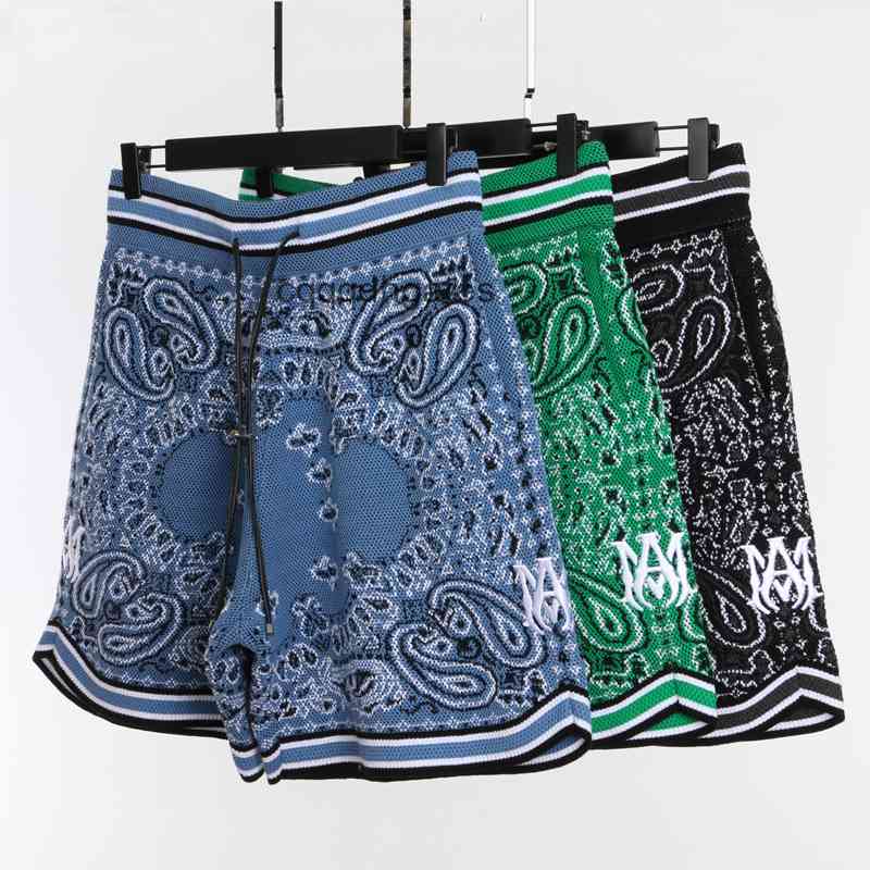

new shorts luxurys designers AMR national style cashew flower shorts non fog high street cowhide drawstring knitted pants leisure sports beach holiday trend, Flower blue