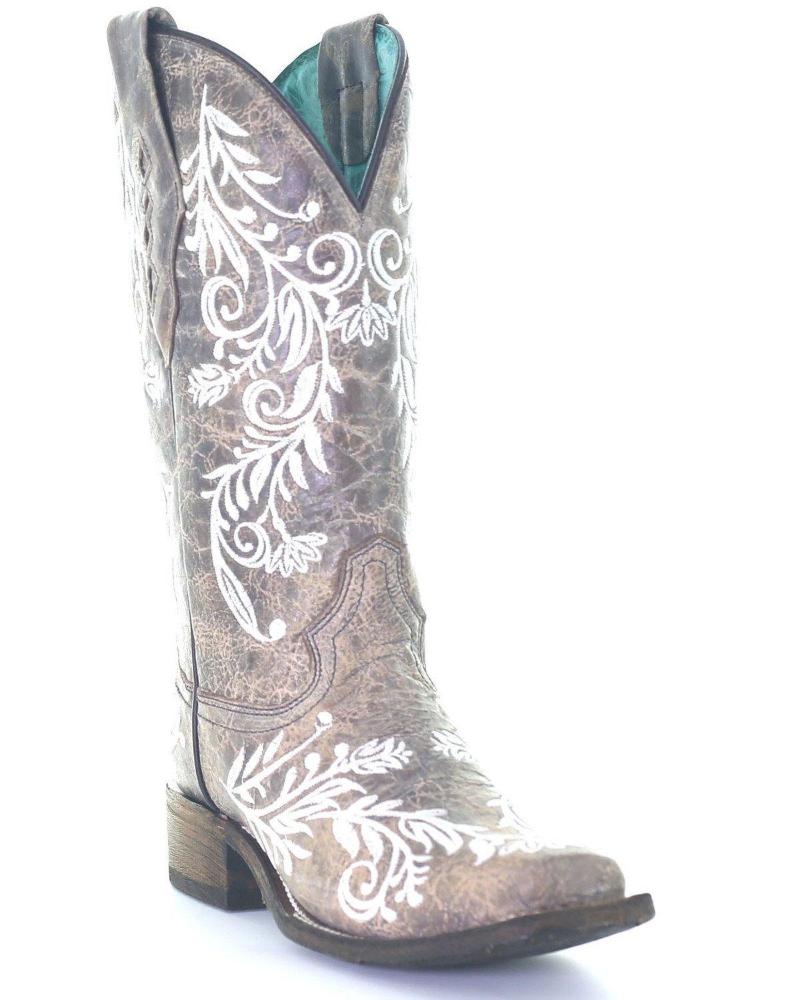 

Sandals WOMEN'S WHITE EMBROIDERY GLOW WESTERN BOOTS - SNIP TOE, Grey