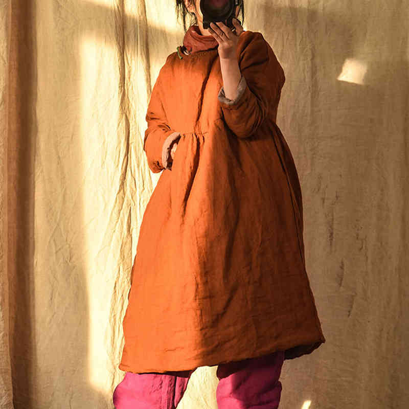

Johnature Women Thick Warm Cotton Linen Dresses O-Neck Long Sleeve Vintage Robes High Waist Spring Original Dresses 210521, Red