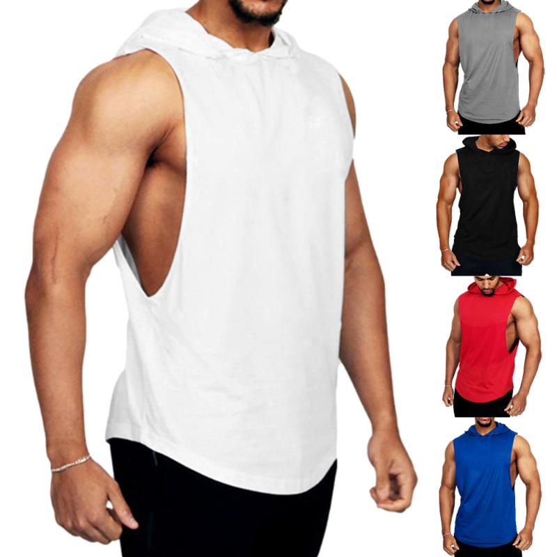 

Men's Tank Tops Men Sports Hooded Vest Loose Fitness Summer Bodybuilding Sleeveless Hoodies Singlet Sportswear Workout Tanktop Blue, White