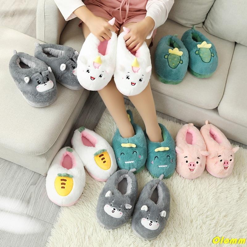 

Autumn Winter Female Cotton Slippers Fur Ear Home Indoor Warm Thick Shoes Women Cute Plus Plush Bottom, Black