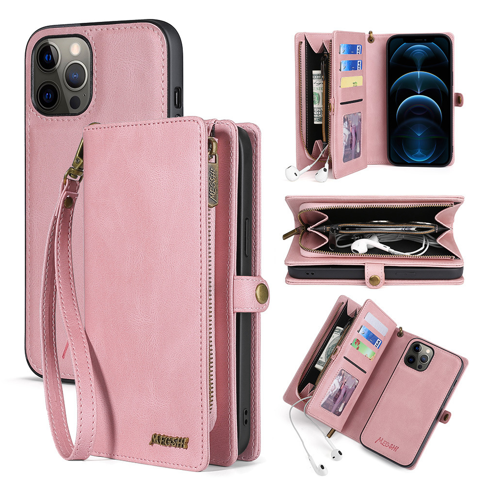 

2021 Newest Wallet Phone Cases Designed for iPhone Compatible with Zipper Folio Multi-function Protective Case with Magnetic Closure and Card Holder, Rose red