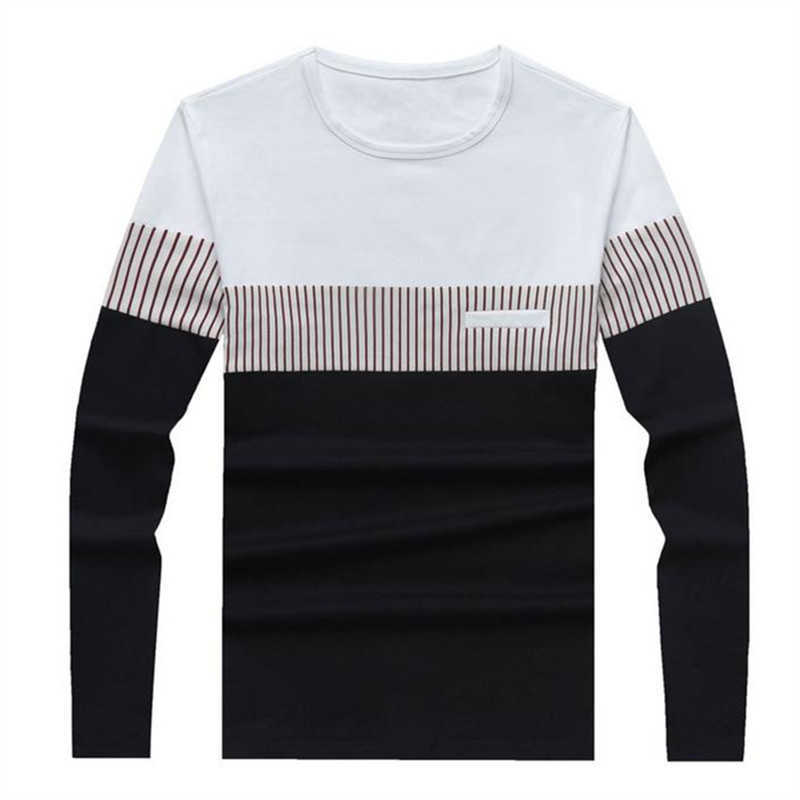 

T Shirt Men Cotton Long Sleeve O Neck Striped s s Fashion Patchwork Causal Slim Fit Man Brand Clothing 210629, Burgundy