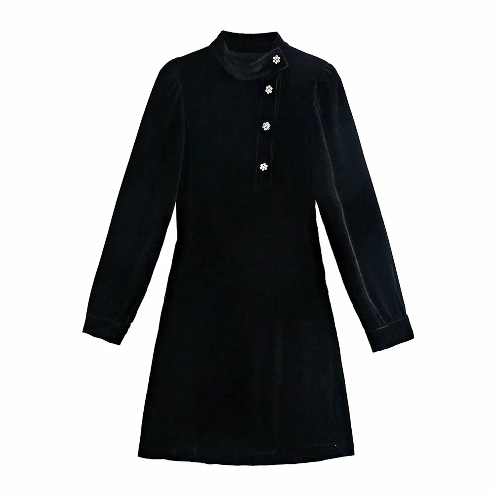 

Women Black Jewelry Velvet Dress Long Sleeve Elegant Chic Party Basic Dress Vestidos Mujer 210520