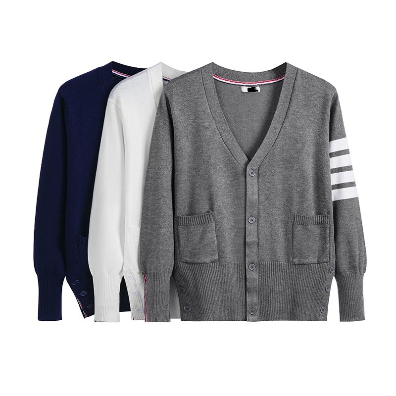 

2021 spring autumn new TB knitted cardigan men's and women's net infrared wear long sleeve V-Neck Sweater Coat couple's top fashion, White