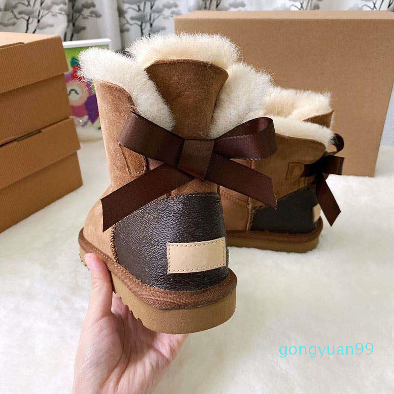 

Winter Women Kids Fashion Snow Boots New Cow Split Top jointly Signed Genuine Leather Ankle Boots Brown Flower Style Shoes Boot, Black
