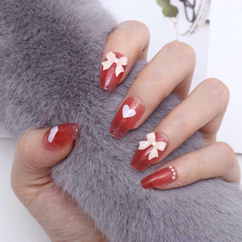 

False Nails Acrylic Fashion Patch Beauty Nail Art Hand Decoration Manicure, Red;gold