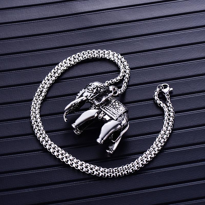 

Small Lucky Men Elephant Long Necklace With 60cm Chain Silver Color Stainless Steel Animal Pendant Charms Jewelry Chains