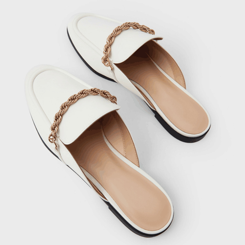 

flip flop Spring 2021 Casual Loafers Flat Mules Shoes Women's Word Closed-Toe Slippers, White