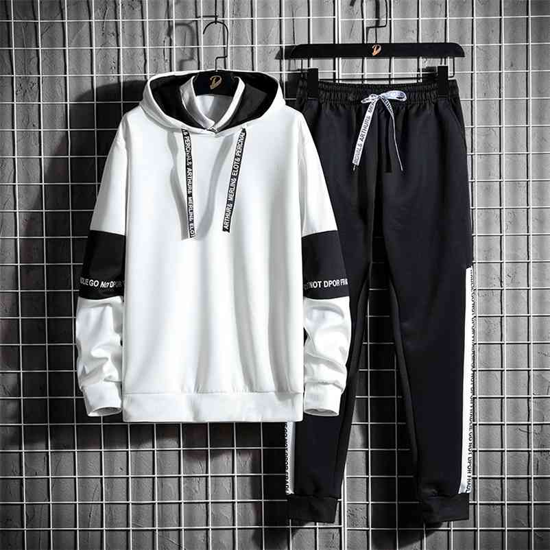 

Casual Tracksuit Men Hooded Sweatshirt Outfit Spring Autumn Mens Sets Sportswear Male Hoodie+Pants 2PCS Jogging Sports Suit 210722, 738 black