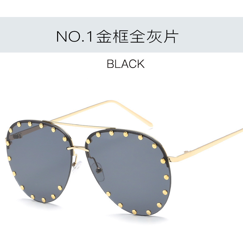 

Rimless 2020 Fashion Pilot Sunglasses Women Vintage Luxury Brand Design Diamond Cutting Lens Rivet Sun Glasses For Female UV400, White;black