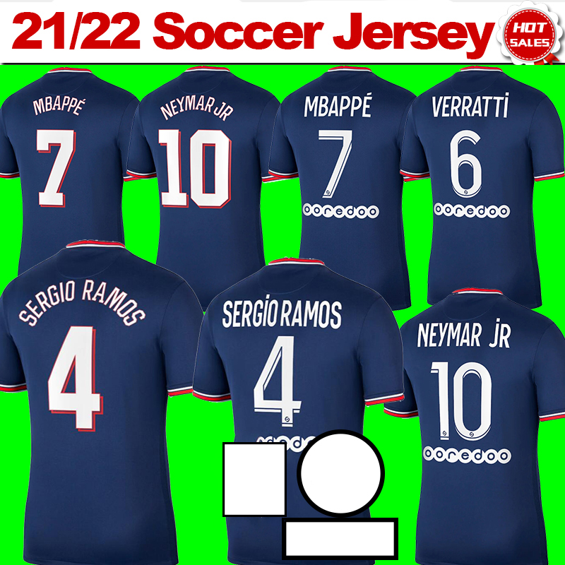 

#4 SRERGIO RAMOS Soccer Jersey 2021/2022 #7 MBAPPE Soccer Shirt Home Blue #9 ICARDI #6 VERRATTI #11 DI MARIA Men Away White Football Uniforms Customized On sale, Blue do not print