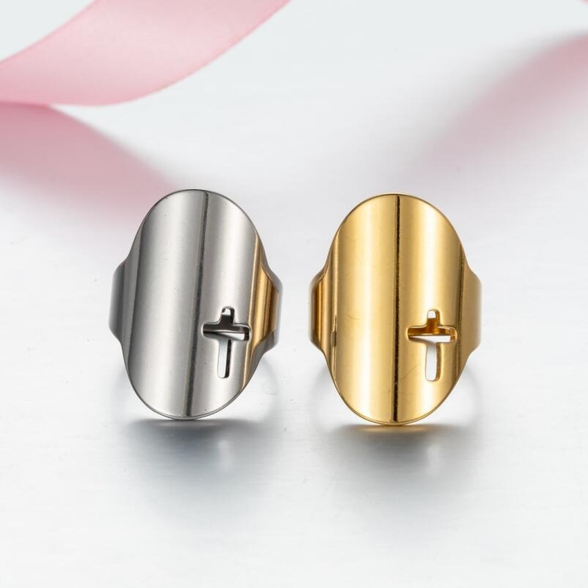 

Jesus Cross Nail Ring Finger Band Hollow Adjustable Gold Stainless Steel Rings Tip for Women Summer Fashion Jewelry Will and Sandy, Silver