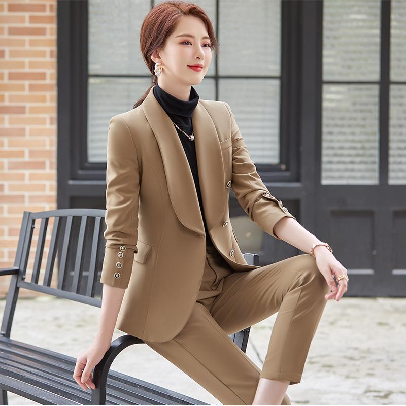 

Women's Two Piece Pants IZICFLY Autumn Winter Professional Khaki Ladies Suits Formal Set And Blazer Uniform Elegant Business 2 Peice Work We, White