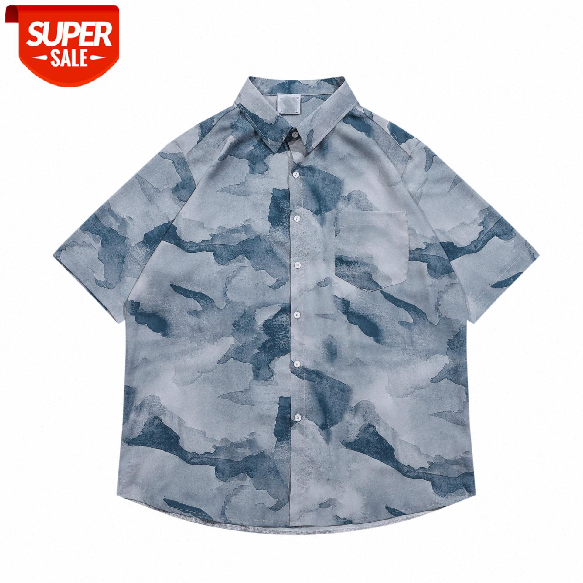 

Street hip hop splash ink camouflage tie-dye shirt casual loose wild couple men and women shirts #xt5X, White;black