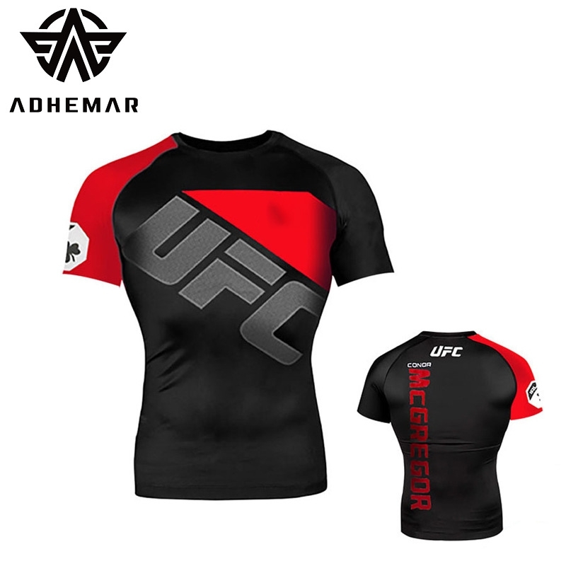 

Sanda training men's UFC Connor McGregor MMA printed T-shirt comprehensive combat boxing suit, Red