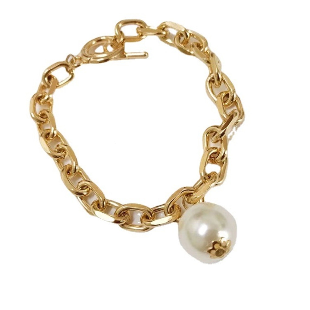 

Hand catenary Jewelry personality thick chain large pearl pendant bracelet simple punk Bracelet lady, Black