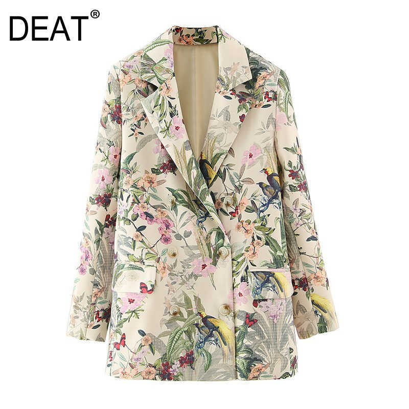 

DEAT] Spring Autumn Fashion V-neck Double Breasted Printing Long Sleeve Loose Temperament Women' Blazer 13W640 210527, As shown