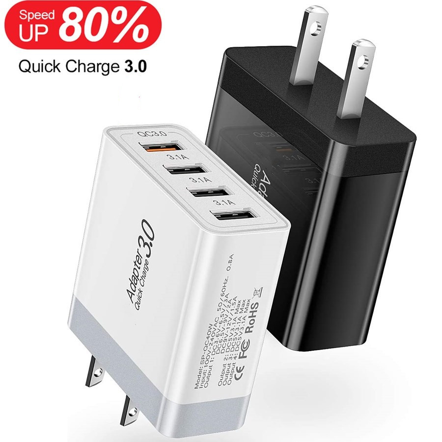 

30W 4 Usb Ports Eu US Wall Charger Quick Charging Power Adapter For Ipad Iphone 7 8 11 Samsung s11 s20 android phone pc