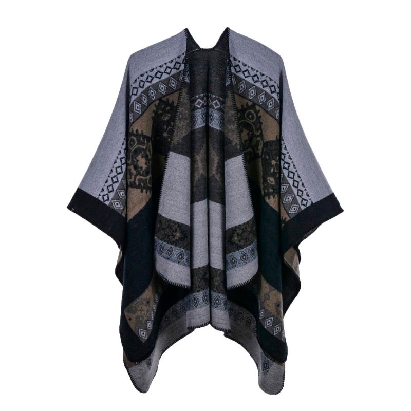 

Women's Jackets Womens Shawl Wrap Retro Pattern Print Open Front Knitted Cashmere Winter Thick Super Soft Cardigans Sweater Ruana Cape Jacke, Black;brown