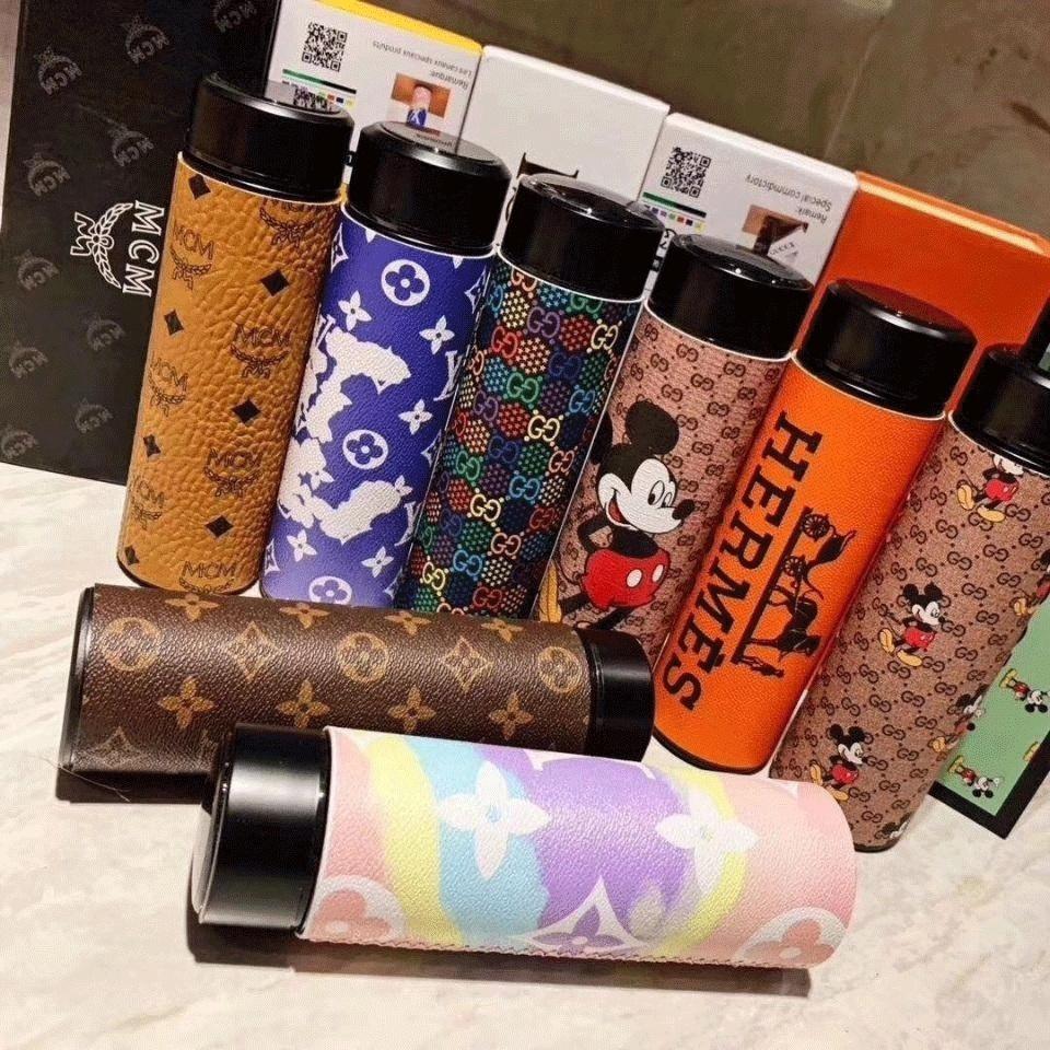 

with Box Designer Letter Thermal Insulation Vacuum Water Bottle Mugs Kettle Cup with Coffee Cups Men Women Favorite Stainless Steel Real Lea