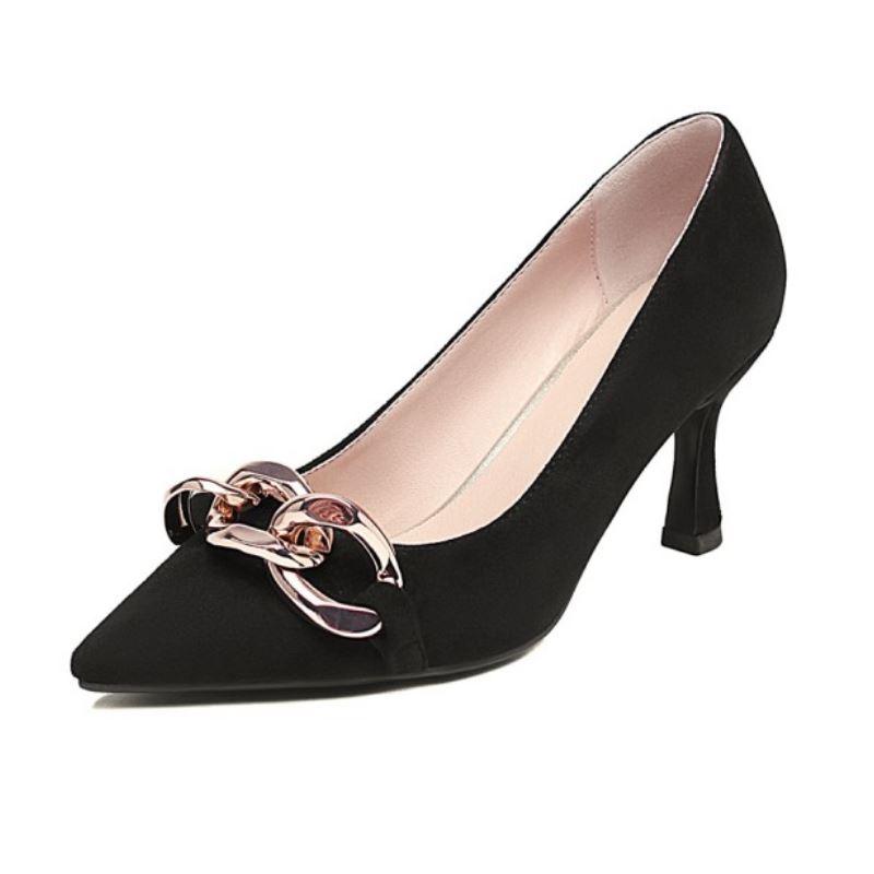

Fanyuan Size 34-43 Women Pumps Metal Chain Pointed Toe High Heel Shoes Heels Chaussure Femme Talon Tacones Mujer Dress, Black