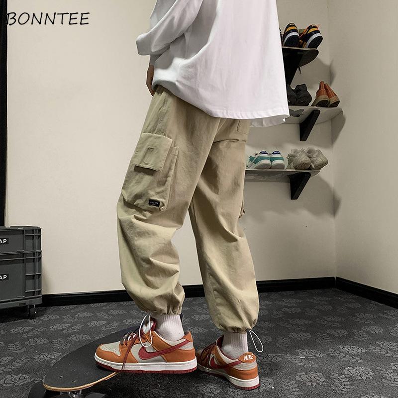 

Men's Pants Men Causal Brand Males Joggers Cargo Safari Style Trousers Pockets Fitness Fashion Streetwear Loose Ankle Length Daily, Black