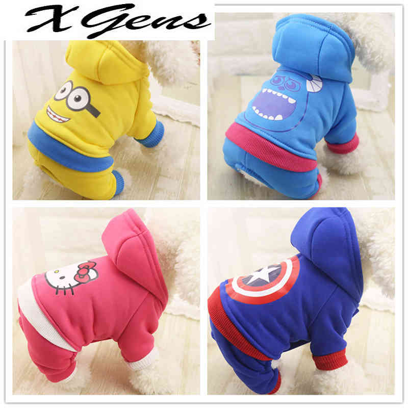 

New Dog Hoodies Warm Winter Dog Clothes Fleece 4 legs Dogs Costume Cute Pet Coat Jacket Cartoon Jumpsuit Clothing for Puppy Dogs, Dark blue