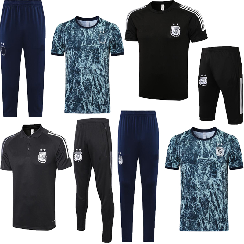

21 22 Argentina soccer jersey training wear set MARADONA MESSI AGUERO MASCHERANO 2021 2022 Short sleeve cropped trousers football kits class, Black;yellow