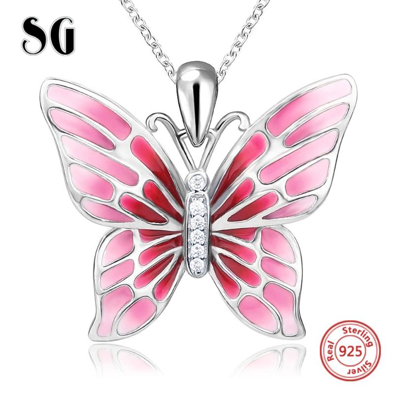 

Sterling Silver Cute Butterfly Charms Pendant Chain Necklace With Red Enamel Diy Fashion Jewelry Making For Women Choker Chains