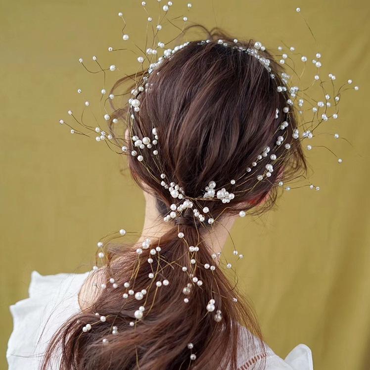 

Headpieces Romantic Beautiful Handmade Wreath Headband Tassels Korean Fresh Temperament Bride Princess Headdress Wedding Dress Accessories
