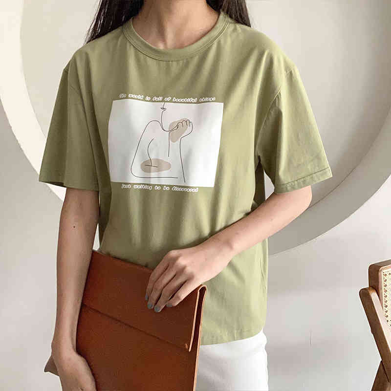 

Paris Girl Summer Fashion Korean Casual Abstract Female T-Shirt Harajuku Short Sleeve Loose Round Neck Printed Tops Women 210524, Yellow