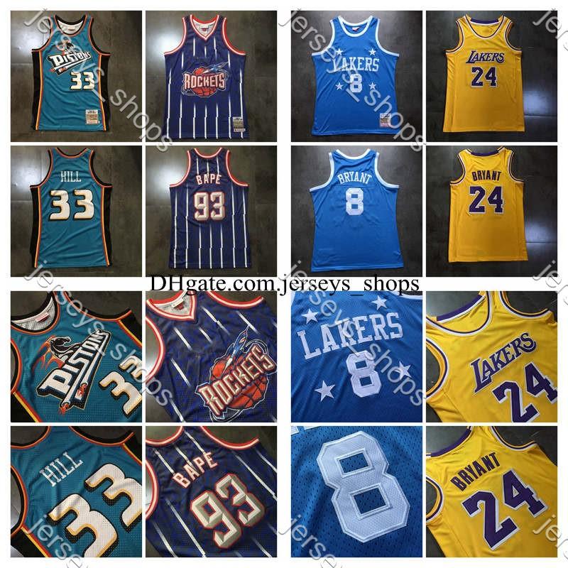 

Mens Retro Grant 33 Hill Pistons Lakers 8 Bryant Rockets BAPE 93 Mitchell & Ness Hardwoods Classics Jersey, Black;red