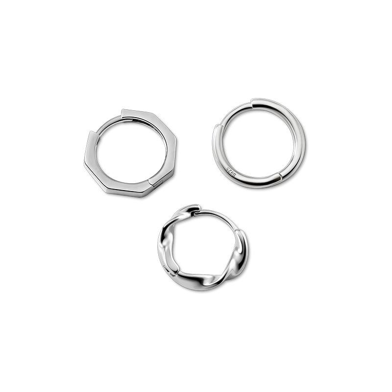 

Hoop & Huggie 100% Real. 925 Sterling Silver Jewelry Twist /Circle /Ball Piercing Ear-bone Ear Earrings Set C-G1392