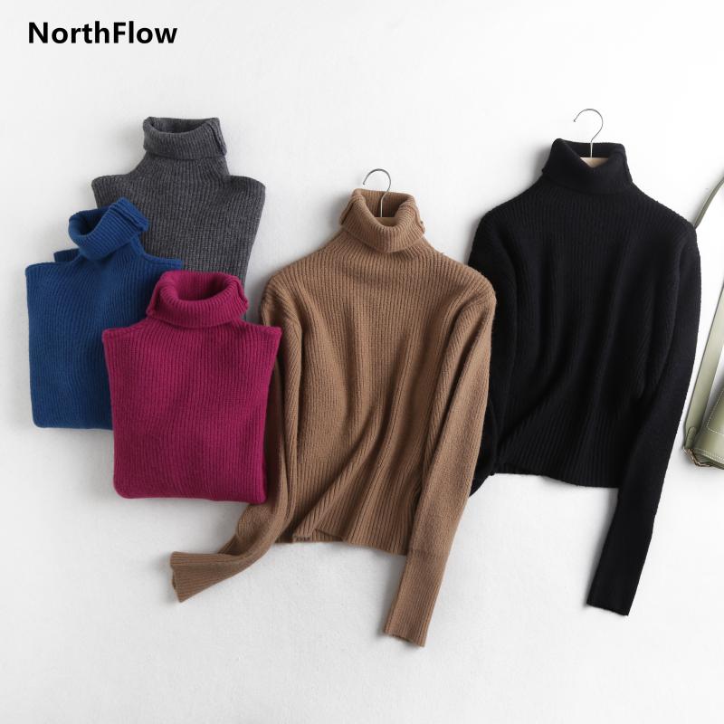 

Northflow 2021 Sweaters Turtleneck Winter Women Pull Femme Wool Pullovers Solid Collect Waist Casual Tops Women's, Black