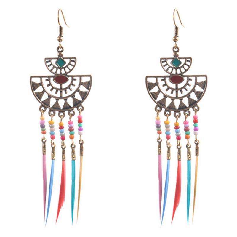 

Dangle & Chandelier Bohemia Earrings Alloy Faux Feather Vintage Hollow Dainty Long Tassel Hoop Beaded For Women
