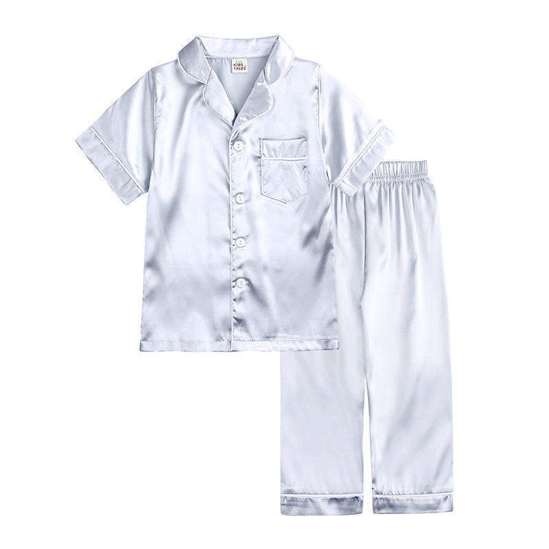 

Children Summer Pajamas Kids Pyjamas Homewear Silk Satinlike Short Sleeve Tops Long Pants Sleepwear Nightwear Girl Boy Pajama Sets, Rose red