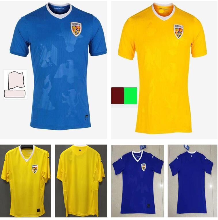 

thailand 2021 Romania Soccer Jersey Home yellow away biue 2122 Alexandru Cicaldau Ianis Hagi Dennis Marin MEN football shirts, Black;yellow