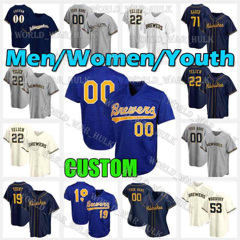 

19 Robin Yount Jersey Brewers 28 Ryon Healy 4 Paul Molitor Travis Shaw Milwaukee Josh Hader Kolten Wong Christian Yelich Retro Baseball Mesh, Blue;black