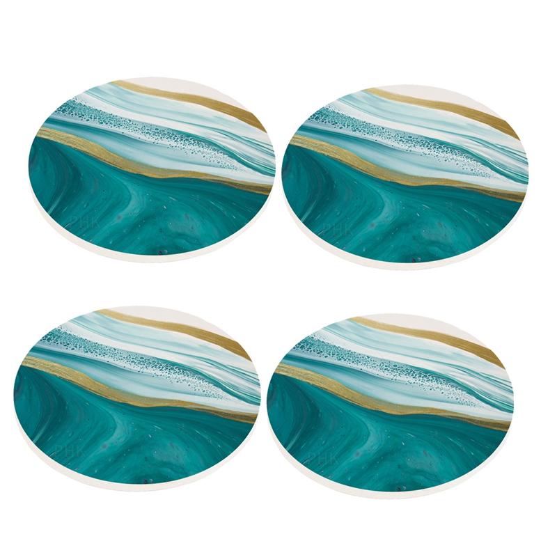 

Mats & Pads Round Marble Pattern Coasters,Absorbent Stone Set With Ceramic And Cork Base For Kinds Of Cups
