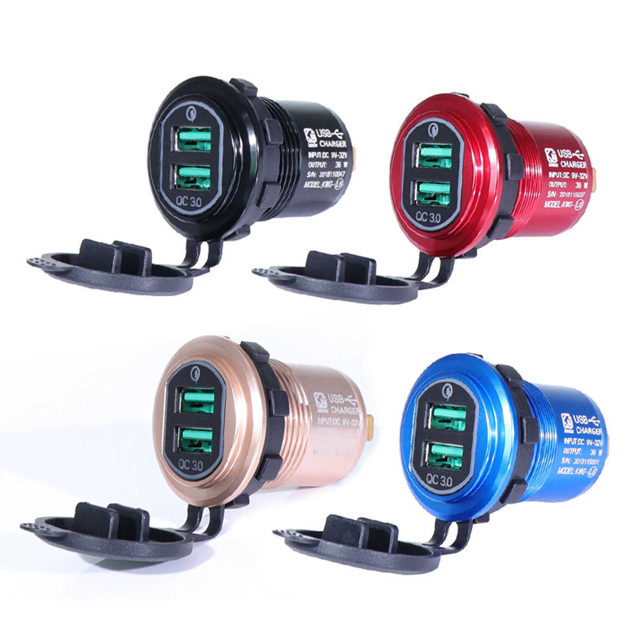 

QC 3.0 USB Charger Quick Charger Motorcycle Dual Auto USB Aluminum Charger Socket LED Display with Caps for Truck Boat Auto ATV Car