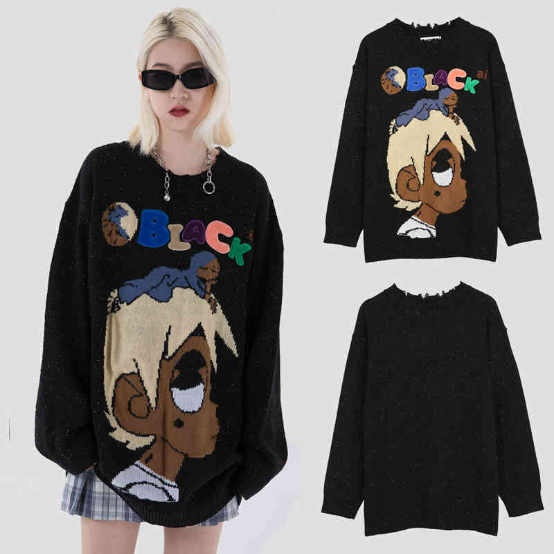 

Women's Sweaters Retro Fashion Funny Cute Record Boy Men's Autumn Winter Oversized Couple Pullovers Ripped Streetwear Long Sleeve 0JTH, 1# shoe box