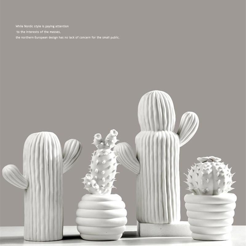 

Decorative Objects & Figurines White Ceramic Cactus Nordic Cacti Ornaments Simulation Sculpture Miniature Crafts Home Decoration Accessories