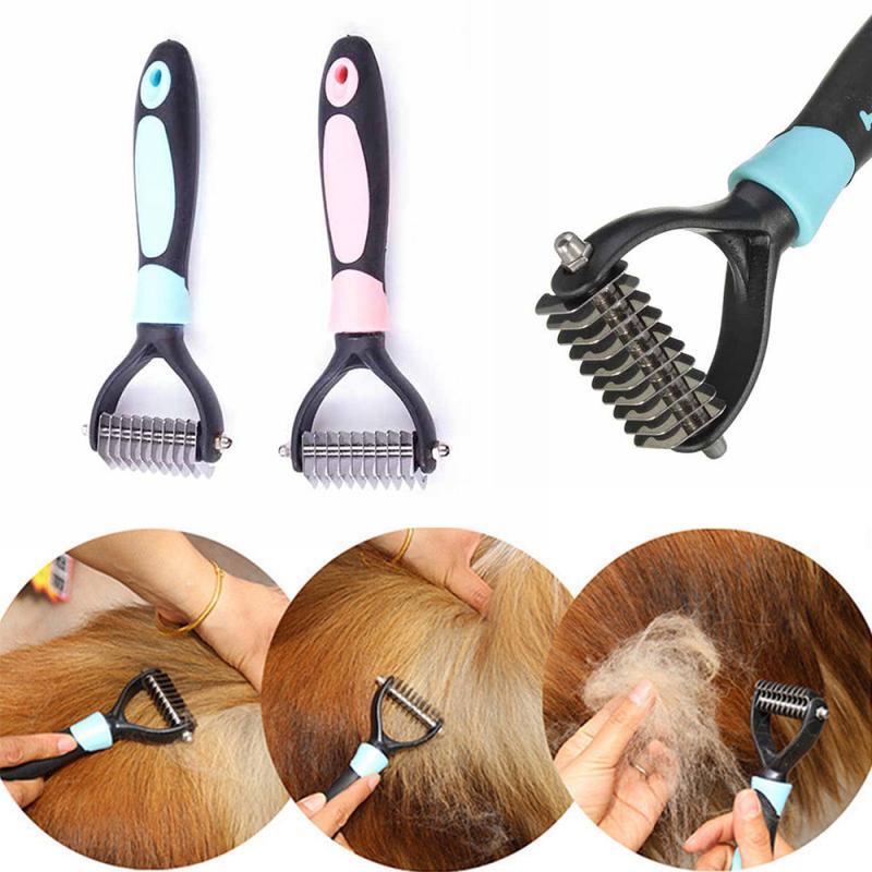 1PC Cat Dog Hair Removal Comb Pet Stainless Double Sides Brush Grooming Dematting Deshedding Blade For Matted Long Fur-image-694038078