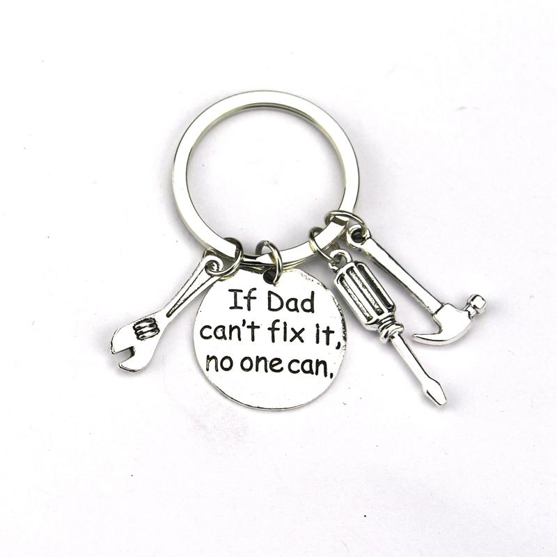 

Keychains Trendy Silver Color Alloy Round Lettering If Dad Can Not Fix It No One Car Trucker Pendant KeyChain Gift Jewelry
