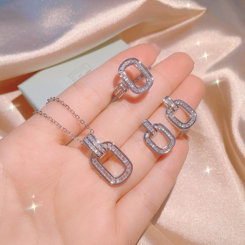 

Earrings & Necklace 2022 Luxury Rectangle Silver Color Bride Jewelry Sets Open For Women Anniversary Gift Wholesale J6686