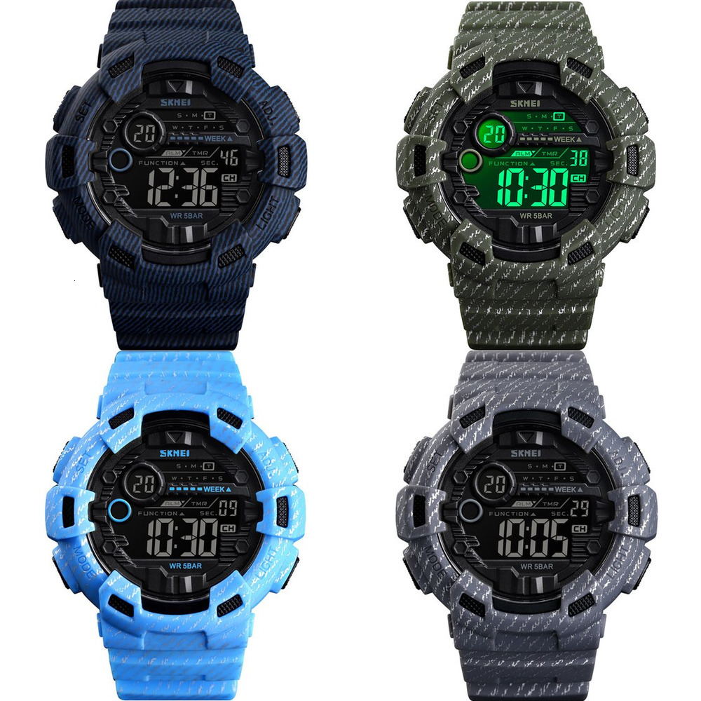 

Fashion Sport SKMEI Watch Alarm Clock Cowboy Waterproof Week Display Men Watches Denim Digital relogio masculino 1472, Slivery;brown