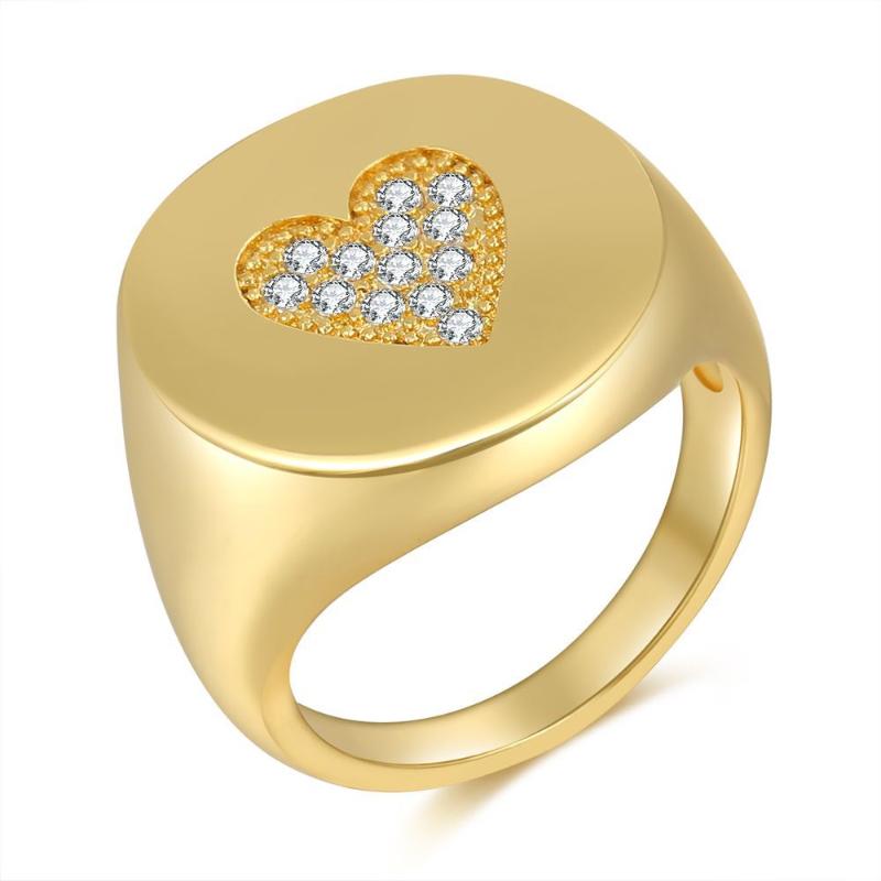 

Cluster Rings Chunky For Women Big Large Smooth Dome Signet With Heart Zircon Gold Color Finger Statement Ring Jewelry KAR302, Golden;silver