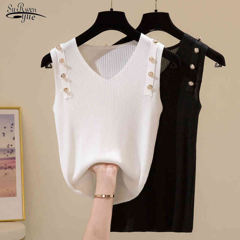 

Fashion Women Top Sexy Tank Tops Knitted Solid Knitting Clothing Summer O-neck Plus Size Ice Silk Inside 14422 210521, Black