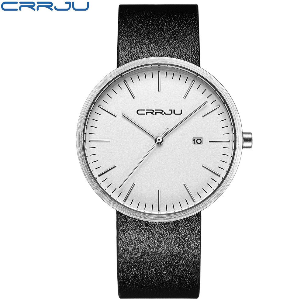 

CRRJU Men's Watches Business Date Analog Quartz WristWatch Men Military Leather Wristwatch Luxury Brand Wristwatches for Men 210517, Black